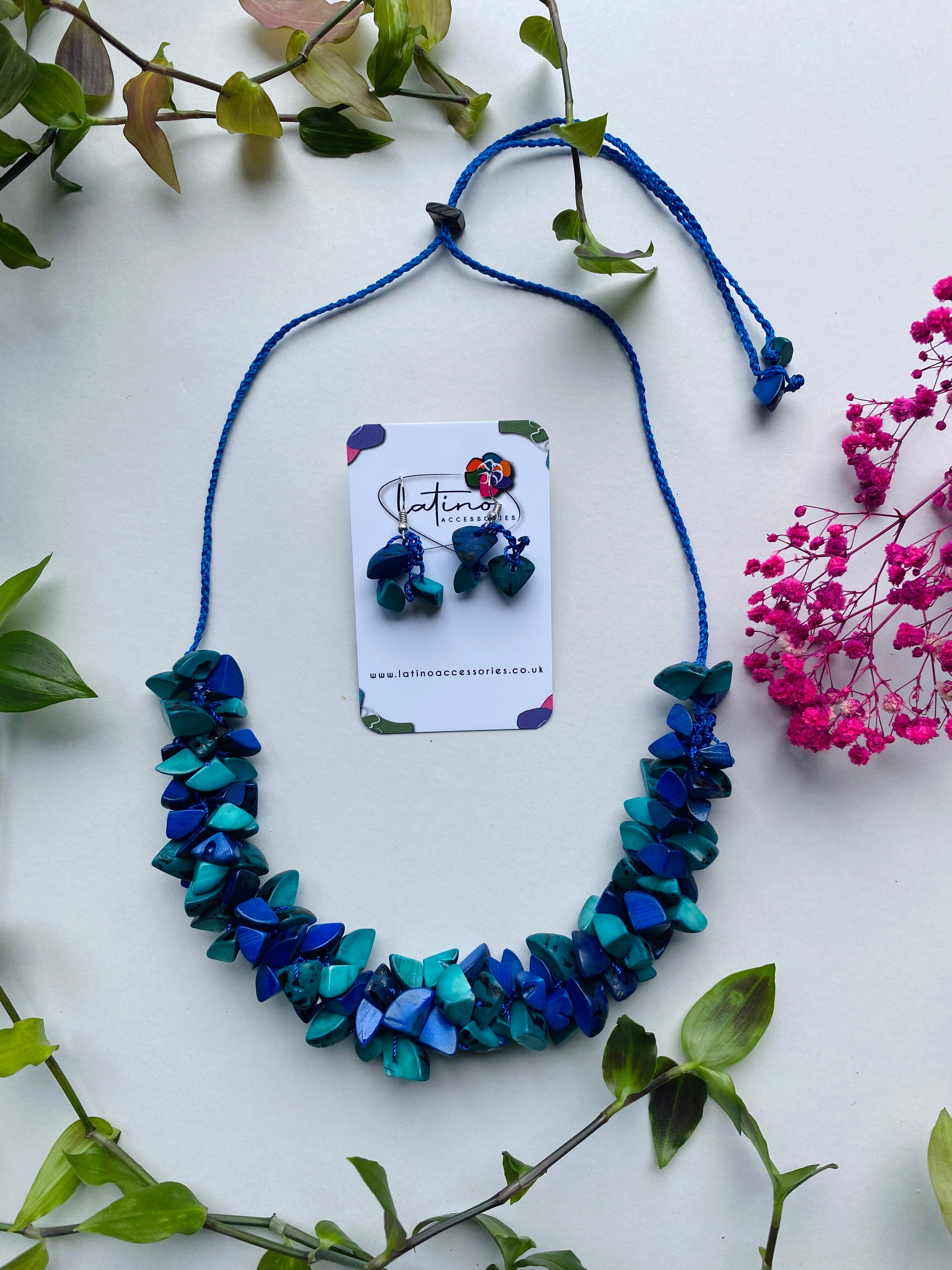 Turquoise & Blue Tagua Trocitos Necklace
